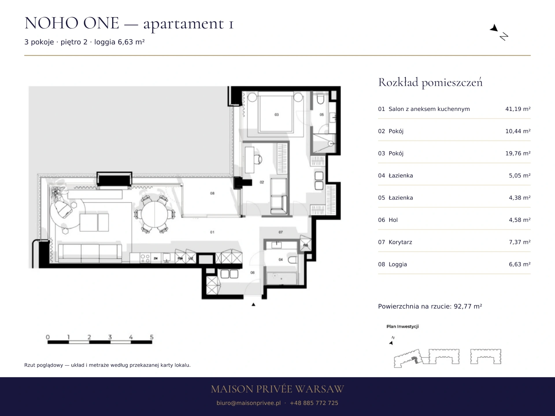 Rzut apartamentu NOHO ONE: 3 pokoje, dwie łazienki i loggia