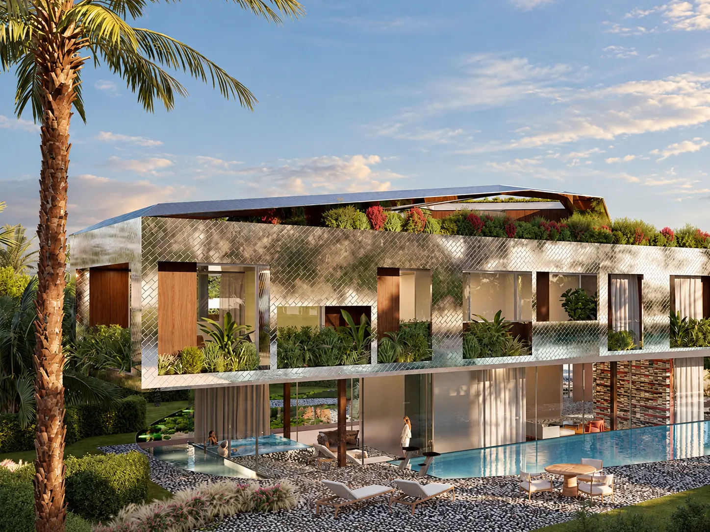 KARL LAGERFELD VILLAS Marbella — elewacja rezydencji i taras przy basenie